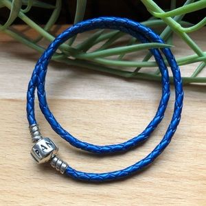 Pandora Retired Blue Leather Double Wrap Bracelet